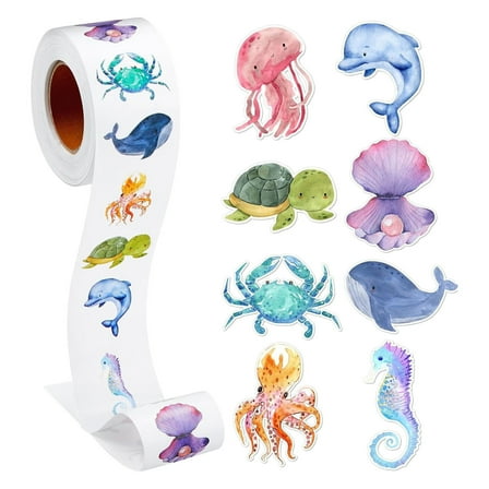 Tarmeek 500 Pcs Ocean Animal Stickers Roll for Kids,Sea Animal Stickers Sea Creature Labels Fish Stickers Decals for Water Bottle Computer Craft Supplies Classroom Rewards Under The Sea Decorations