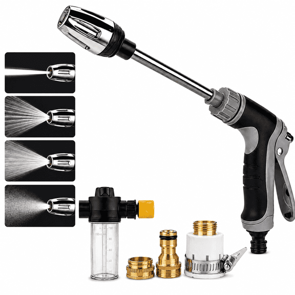 High Pressure Hose Nozzle for Garden Hose, Power Washer Wand with Adjustable Spray Patterns, Pressure Washer Attachment Kit with Foam Bottle, Universal Hose Nozzle for Car Wash, Patio