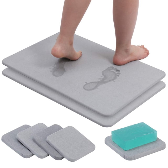 Alfombra de baño FanWayer Diatomaceous Earth Stone 60 x 39 cm, color gris