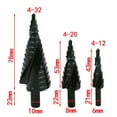 thumbnail image 4 of 3Pcs 4-32MM HSS Stepped Drill Bit Set High-speed Steel Spiral for Metal Cone Triangle Shank Hole, 4 of 7