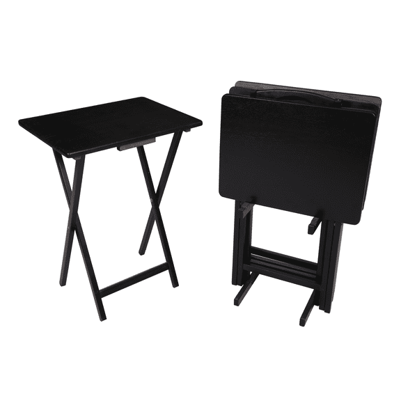 Mainstays 4-Piece Black Rubberwood Indoor Folding TV Tray Table Set with Storage Rack