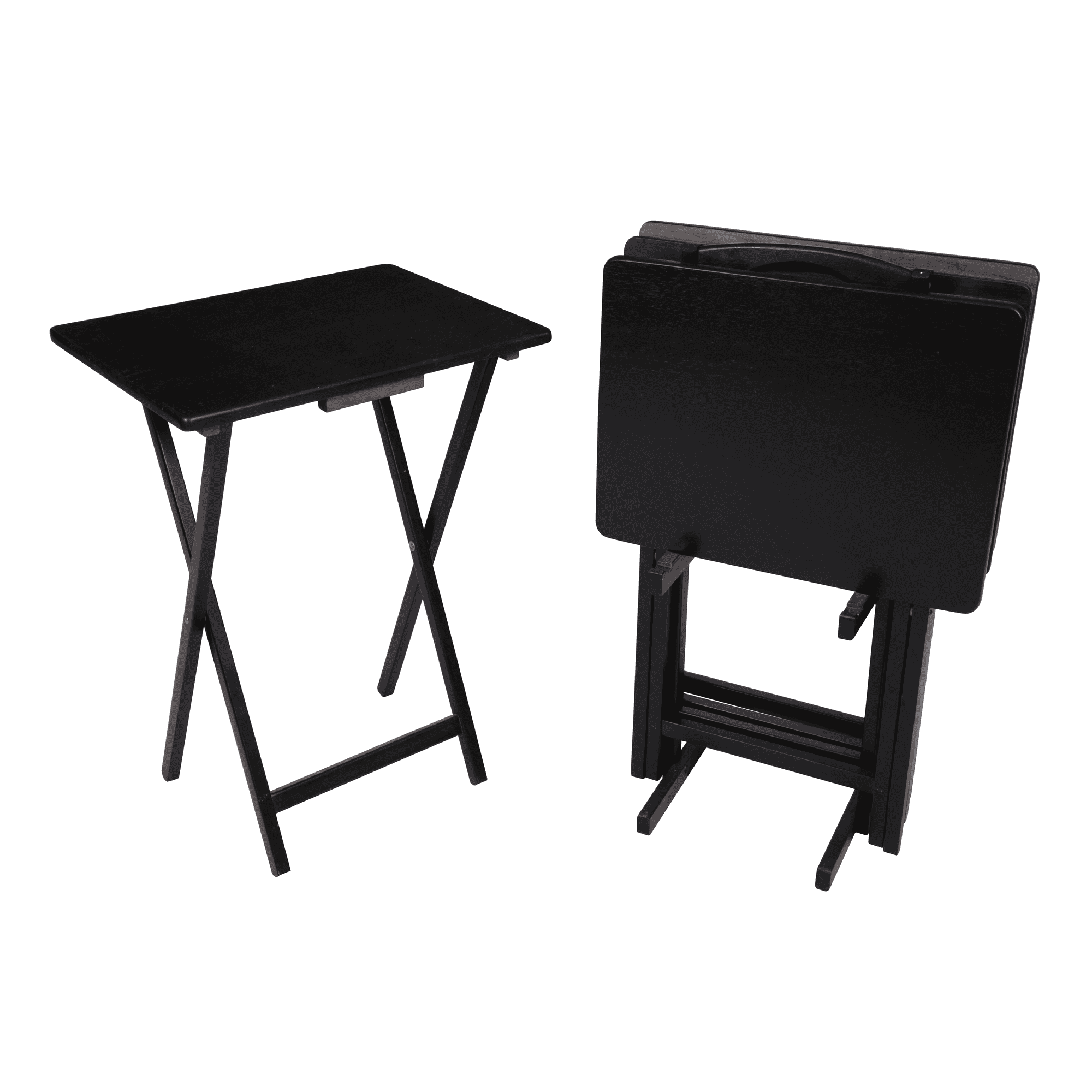 Mainstays 5-Piece Solid Rubberwood Folding TV Tray Set with Storage Rack, Black