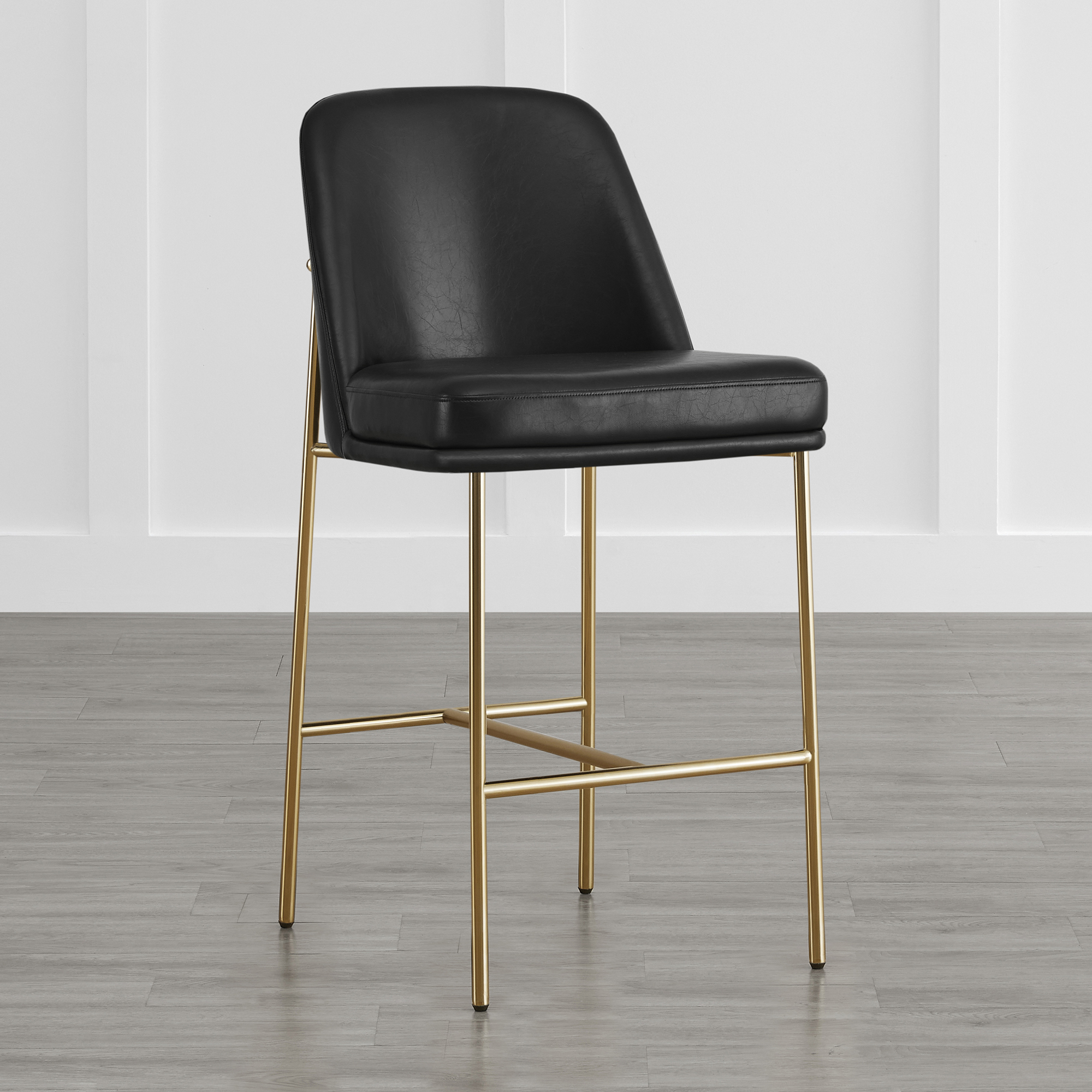 Spruce & Spring Modern 27-Inch Contemporary Counter Stool Set with Upholstered Seat and Metal Frame Set of 2, Black Faux Leather