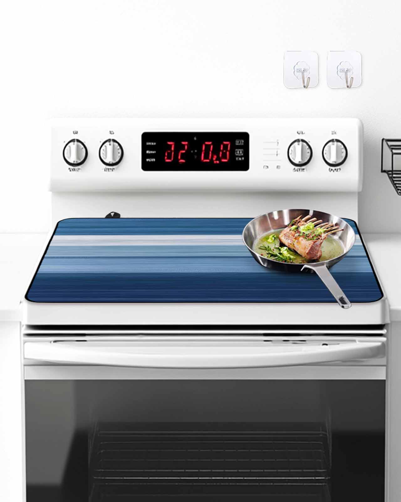 Stove Top Covers for Electric Stove, Blue Ombre Stripe Glass Stovetop Cover Protector, Farmhouse Striped Modern Abstract Art Induction Cooktop Protector Oven Mat for Kitchen Countertop 24"x21"