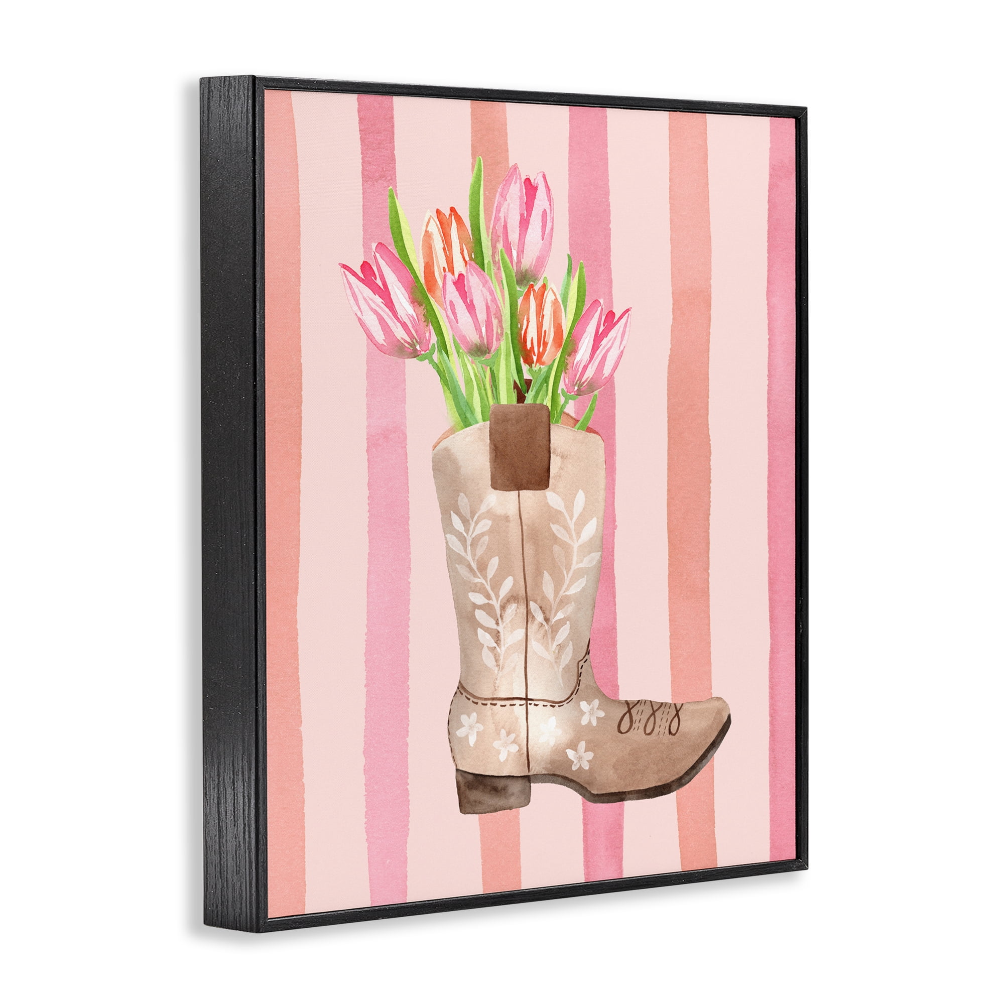 Tulip Cowgirl on Stripes Black Framed Giclee Art, design by Nina Jacobs