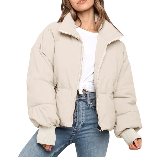 TOWED22 Veste d'Hiver Grande Taille pour Femmes Automne et Hiver Décontractée Courte à Cordon Ajustable en Coton (Beige, m)