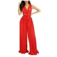 thumbnail image 2 of Sakmal Red Pants for Women Trendy Full Tie Dye Jumpsuit High Waisted Chiffon Ladies Trousers, 2 of 7