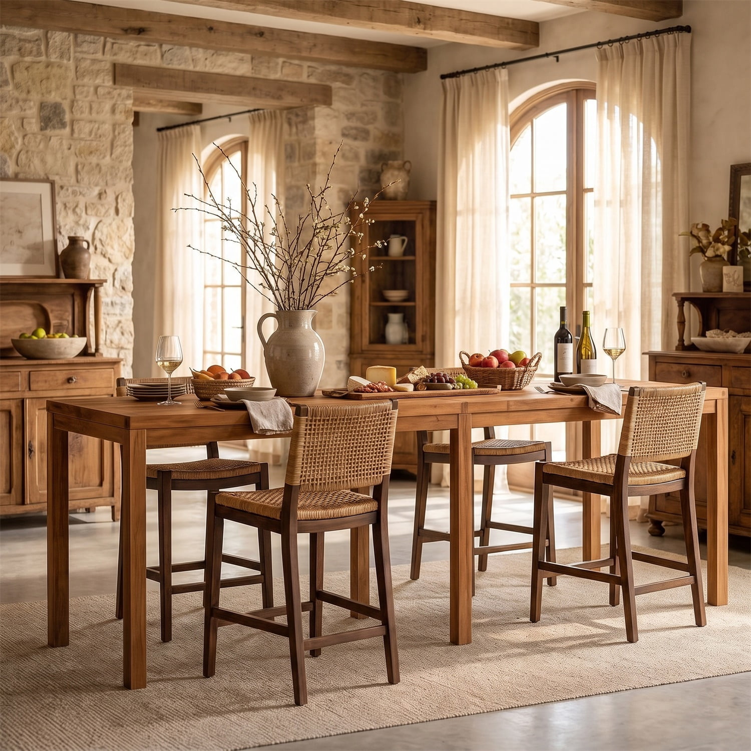 Hommoo 95 Inch Solid Wood Rustic Bar Height Dining Table, Counter Height Kitchen Table for 8, Wood Grain & Adjustable Feet, Natural