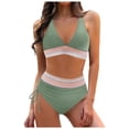 thumbnail image 1 of MKLEKYY Trajes De Baño Completo Mujer Women High Waisted Bikini Sets Swimsuits Color Block Two Piece Drawstring Bathing Suit, 1 of 5