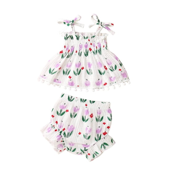 Toddler Girl Clothes 3t Toddler Baby Girl Clothes Summer Sleeveless Ruffle Tops Shorts Set 1T 2T 3T 4T Kids Floral Outfi,Purple