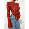 thumbnail image 4 of PRETTYGARDEN Womens Lace Long Bell Sleeve Tops Fall Sexy See Through Sheer Floral Blouse Shirt Fitted Going Out Outfits, 4 of 8
