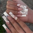 thumbnail image 4 of Uñas postizas artificiales con pegamento, puntas de uñas postizas con diseño de corazón, prensa desmontable, uñas de acabado largo, 24 piezas, 4 of 4