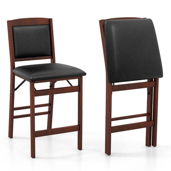 Gymax Set of 2 Counter Height Chairs w/ Rubber Wood Legs Padded Seat & Backrest