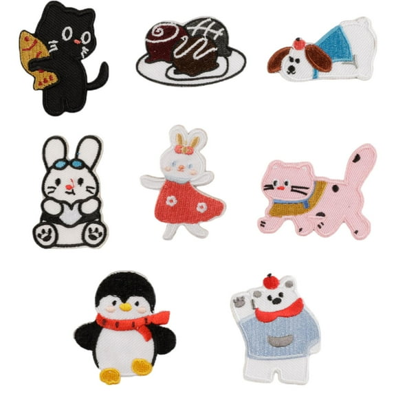 RUISINERY 8 pieces Cartoon Animal Embroidery Patches Cats Iron On Patches Applique Patches Dog Repair Patches for Jeans Decoration