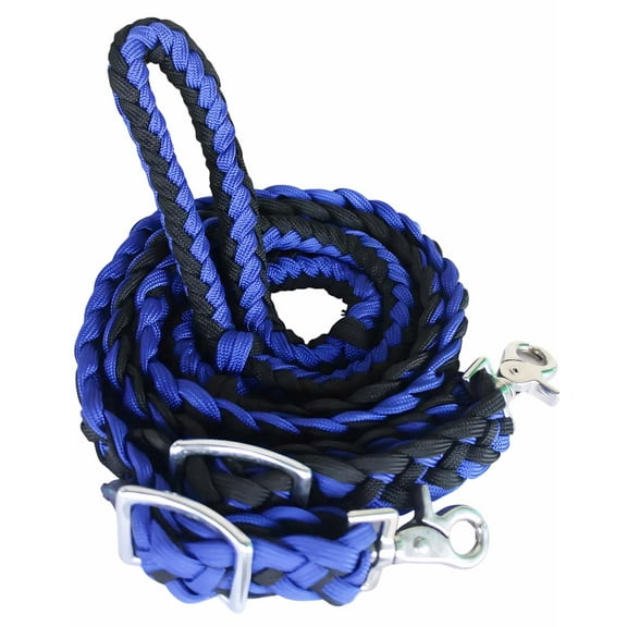 Challenger Horse Nylon Braided Roping Knotted Barrel Reins Royal Blue 60704