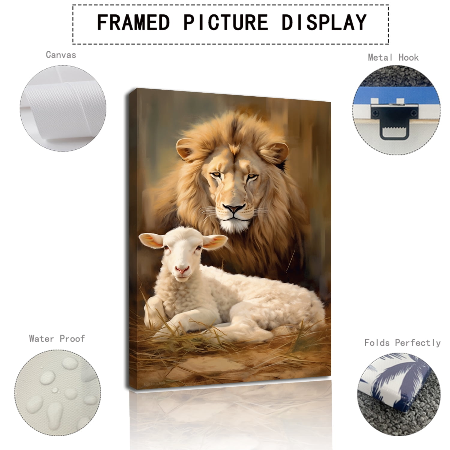 Lion Wall Art Jesus Christian Wall Decor Lion of Judah Canvas Prints Lamb of God Poster Rustic Animals Pictures Bible Religious Paintings Artwork for Living Room Bedroom Home Decorations