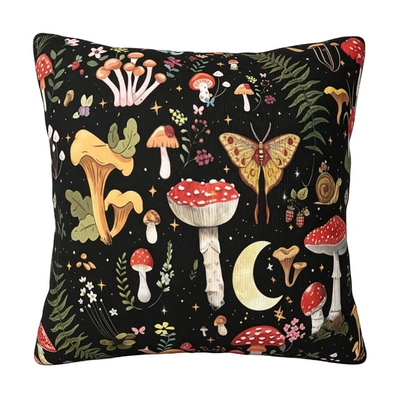 45x45cm Double Sided Linen Mushroom Decorative Throw Pillow Cover Soft Square Sofa Cushion Case