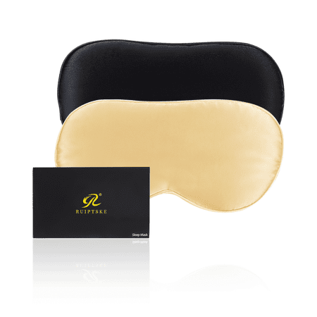 RUIPTSKE 2 Pcs Mulberry Silk Sleep Eye Masks, Caring For Deep Sleep, Adjustable Elastic Band, Black & Champagne