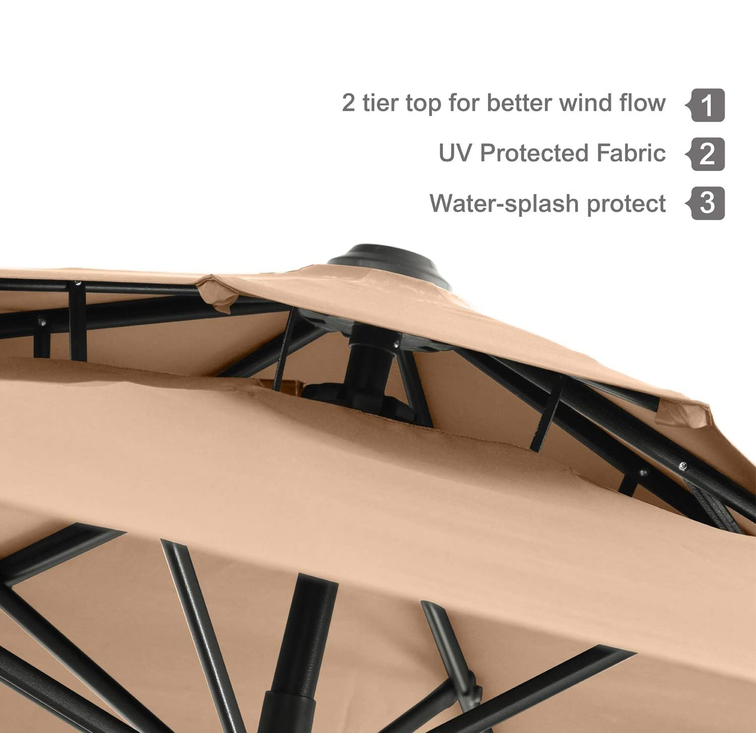 MF Studio 11ft Offset Cantilever Umbrella Double Top Deluxe Outdoor Patio Market Umbrella, 360 Degree Rotation with Cross Base, Beige