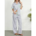 thumbnail image 5 of JYYYBF Women Striped Pajama Set, Short Sleeve Button Closure Shirt with Pants Sleepwear Loungewear, 5 of 8