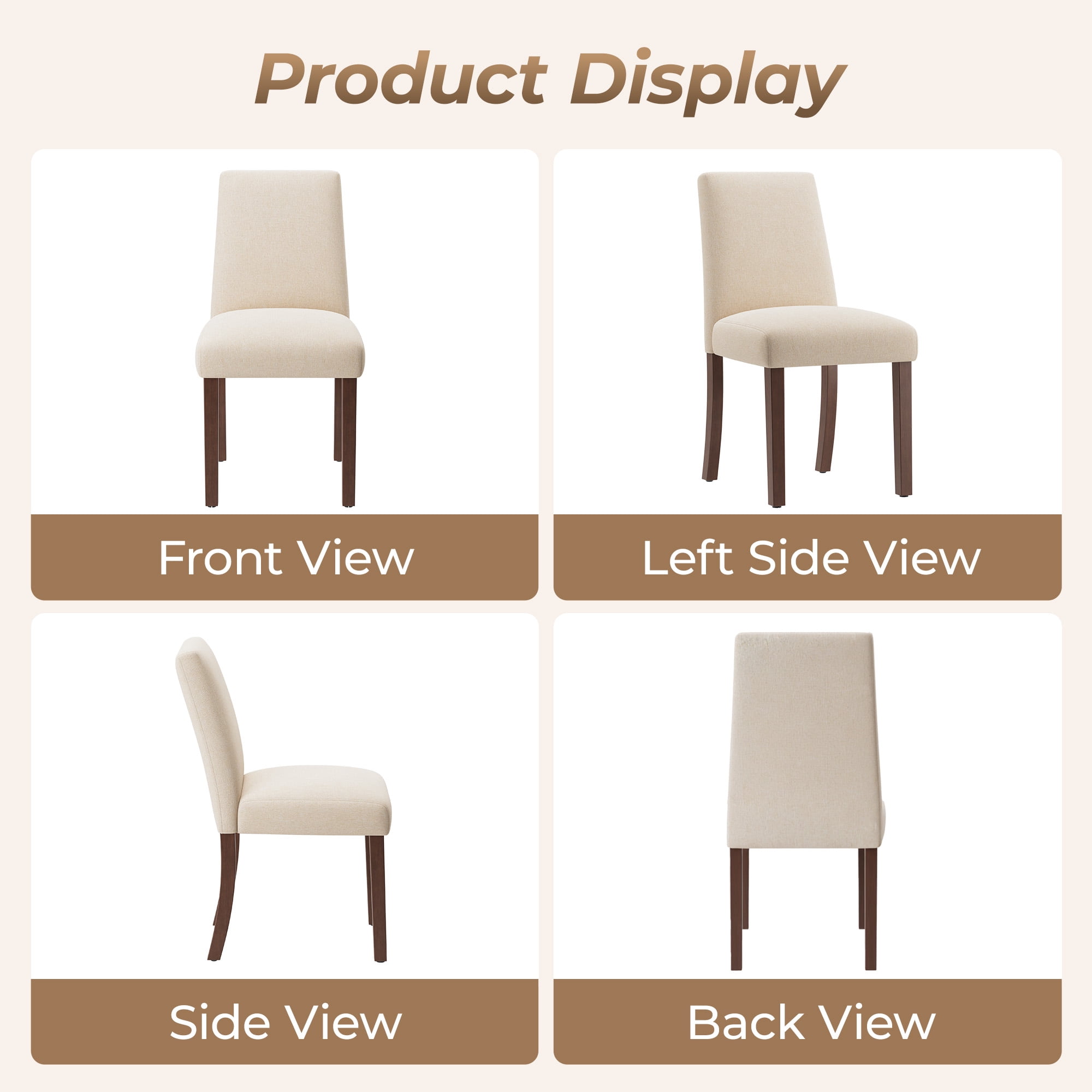 EOP Upholstered Dining Chairs Set of 2, Linen Fabric Dining Side Chairs, Farmhouse Dining Room Chairs, Stylish Kitchen Chairs with Solid Wood Legs and Padded Seat, Beige