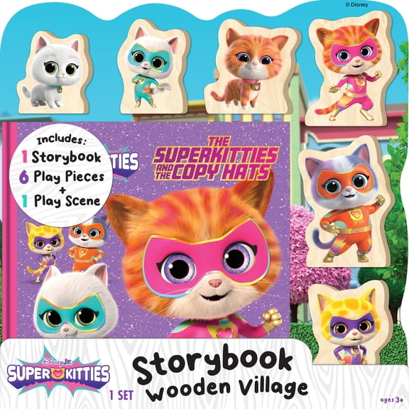 Disney Junior Super Kitties Wooden Playset for Toddlers – Storybook Village with 6 Figures, Imaginative Pretend Play Toy, Preschool Toys Ages 3 