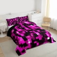 thumbnail image 3 of Manfei Pixel Geometric Bedding Comforter Set,Retro Checkered Pattern Twin Comforter Sets,Pink Black Bedding Set For Boys Teens,Ultra Soft Home Decor Reversible,2 Pieces, 3 of 8