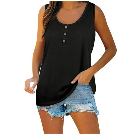 

YDKZYMD Womens Tank Tops Summer Sleeveless Plus Size Boho Shirts for Women on Clearance Maternity Crew Neck Flowy Womens Cute Outfit for Women Black 2XL