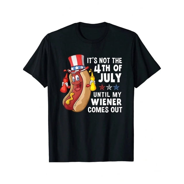 Men's Round Neck Short Sleeve T Shirt Patriotic Hot Dog 4th Of July Graphic Tee 220g Heavy T Shirt, Funny Summer Casual Tee