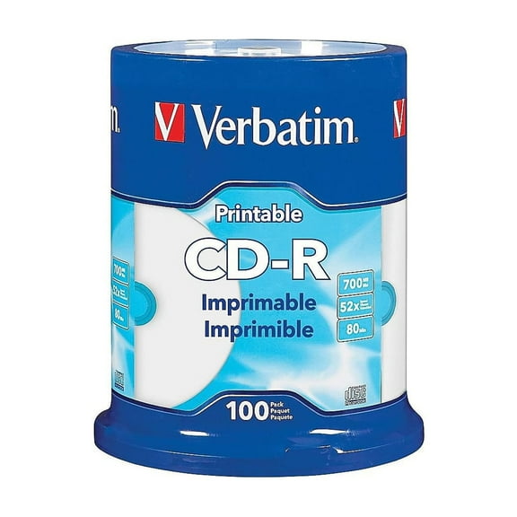 Verbatim® CD-R Printable Disc Spindle, White, Pack Of 100