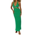 thumbnail image 1 of VISgogo Vestido Casual para Mujer, Color Sólido Sin Mangas Sin Espalda Slim-Fit Split Halter Vestido Largo VISgogo moda, 1 of 9