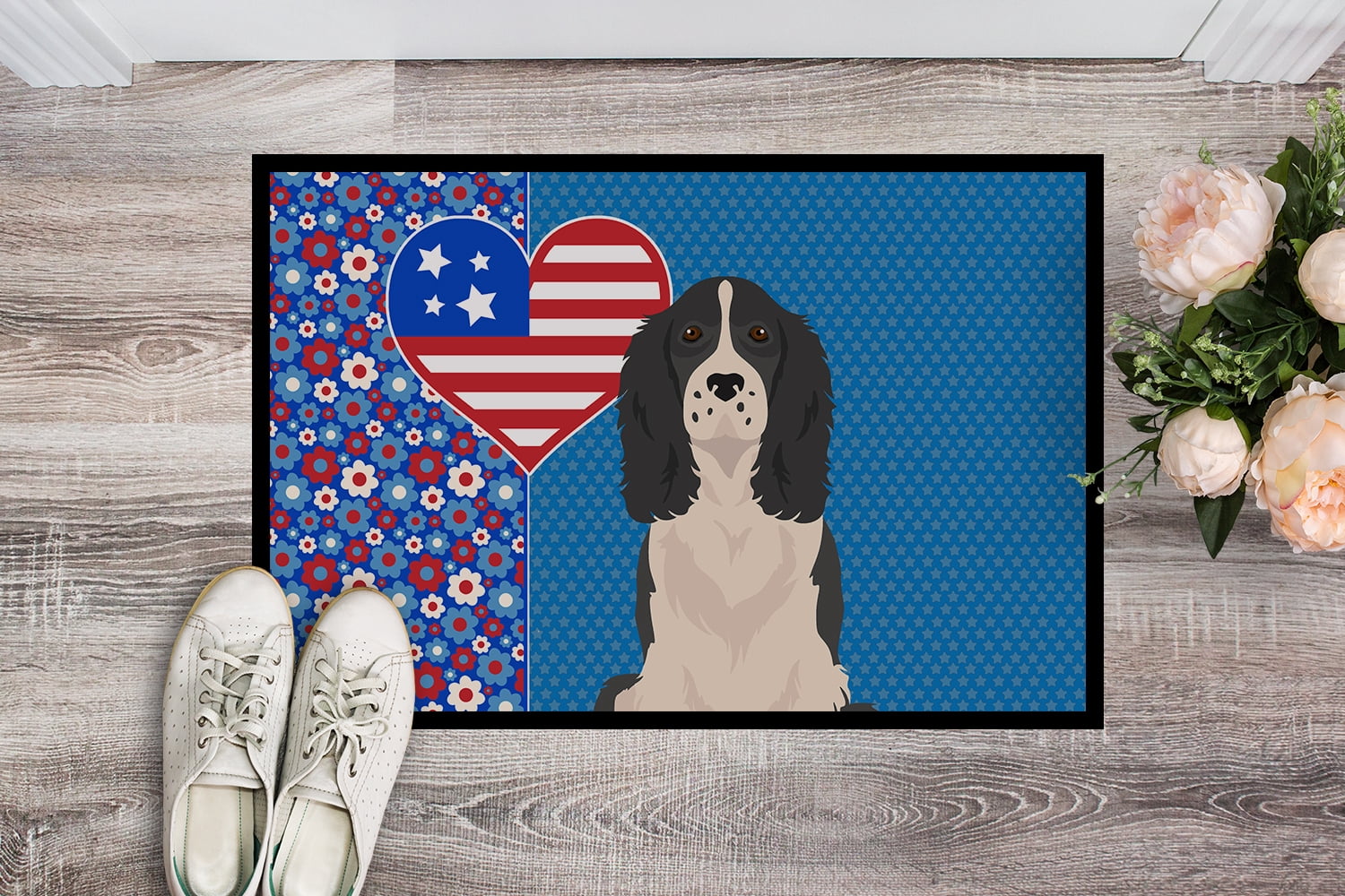 Black English Springer Spaniel USA American Indoor or Outdoor Mat 24x36