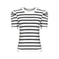 thumbnail image 7 of Women's Short Puff Sleeve Knit Crewneck Striped T-shirt, Casual Summer Blouse, Trendy Lightweight Top for Everyday Wear, Vacation, Weekend Outings, Comfortable and Stylish Short Sleeve Shirt, 7 of 7