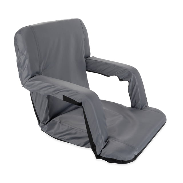 Camco Portable Stadium Seat, Foldable Padded Cushion with Back Support and Armrests, Grey