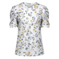 thumbnail image 5 of Puff Short Sleeve Blouse for Womens V Neck T Shirt Flower Printed Tops Loose Fitted Tees Dressy Casual Summer Tshirt Outdoor Sets Beach Travel Vacation Clothes, 5 of 5