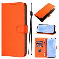 ELEHOLD Wallet Case for Moto G 5G (2025), PU Leather Stand Case with 3 Card Holders & Wrist Strap, Shockproof TPU Inner Flip Cover,Orange