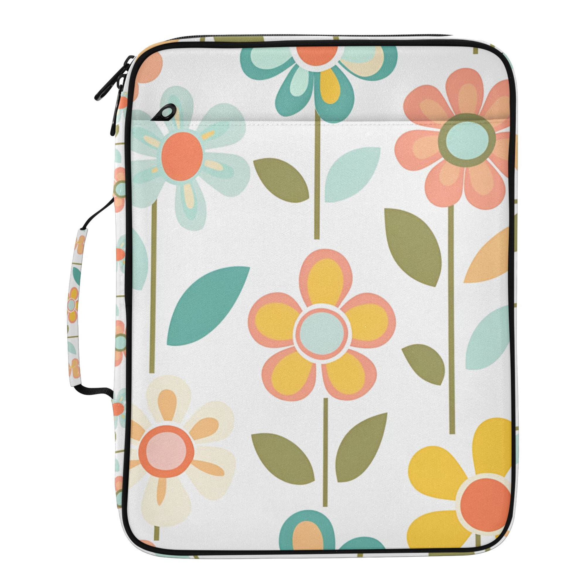 FORMRS Accordion File Folder A4 Size 7-Pocket Expanding Document Organizer Bag with 3 Ring Binder, Orange Retro Flower
