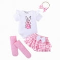 thumbnail image 3 of Baby Girl Easter Outfit Toddler Girl Summer Clothes Short Sleeve Bunny Romper and Ruffle Skirt Dress, 3 of 6