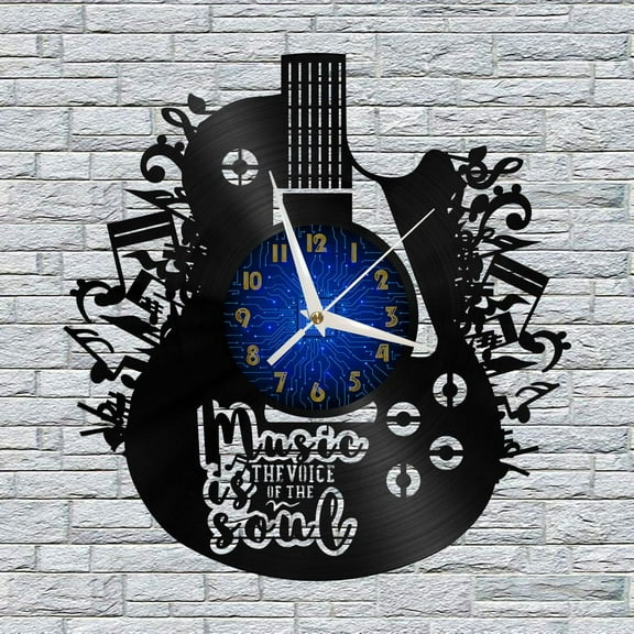 Guitar Music Life 12 Inch Vinyl Record Wall Clock - Silent, Creative, and Unique Clock for Living Room, Entryway, or Bedroom Decor - Perfect Gift Idea(12 inchs B without LED)