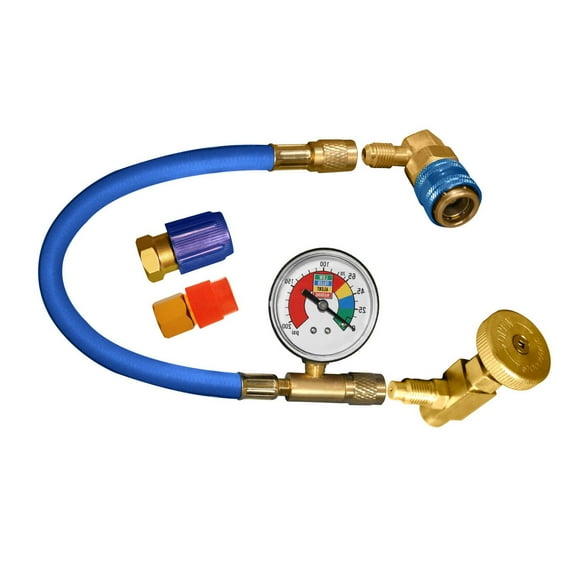 Duracool® 134a Low Side Professional Hose Assembly Charge Kit. Hose With Gauge, Professional Can Tapper, Quick Connect. Removable Components for Easy Replacement.