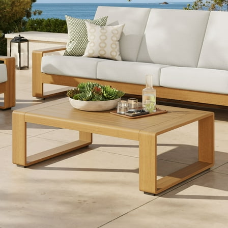 Modway Lirienne Outdoor Patio Aluminum Faux Wood Coffee Table in Natural by Modway