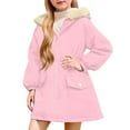 thumbnail image 3 of HAOTAGS Winter Coats for Girls, Thickened Fall Winter Hooded Jacket Zip Up Mid-length Outerwear with Pockets Pink 7 Years, 3 of 10