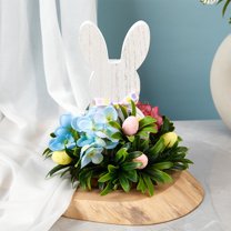 Hometravel Easter Wooden Ornaments, Rabbits and Eggs Bucolic Style Desktop Decoration, Vintage Home Decor for Spring and Holiday