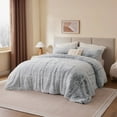 thumbnail image 2 of Intelligent Design King/Cal King Shaggy Faux Comforter Set, Long Fur Wave Spring Comforter Bedding Set, 3-Piece Warm Bed Set with Pillow Sham, Black/White, 2 of 9