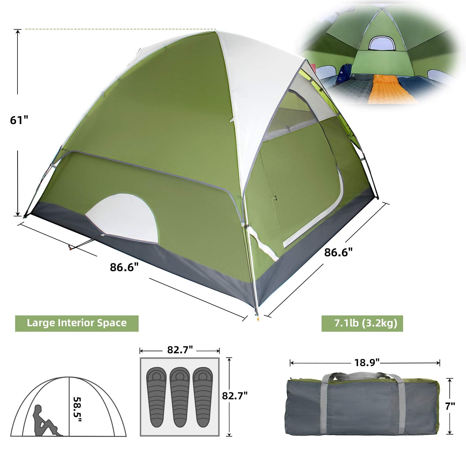 Kroyicegears 2/4 Person Tents for Camping - Lightweight Outdoor Camping Tents 7.2 lb
