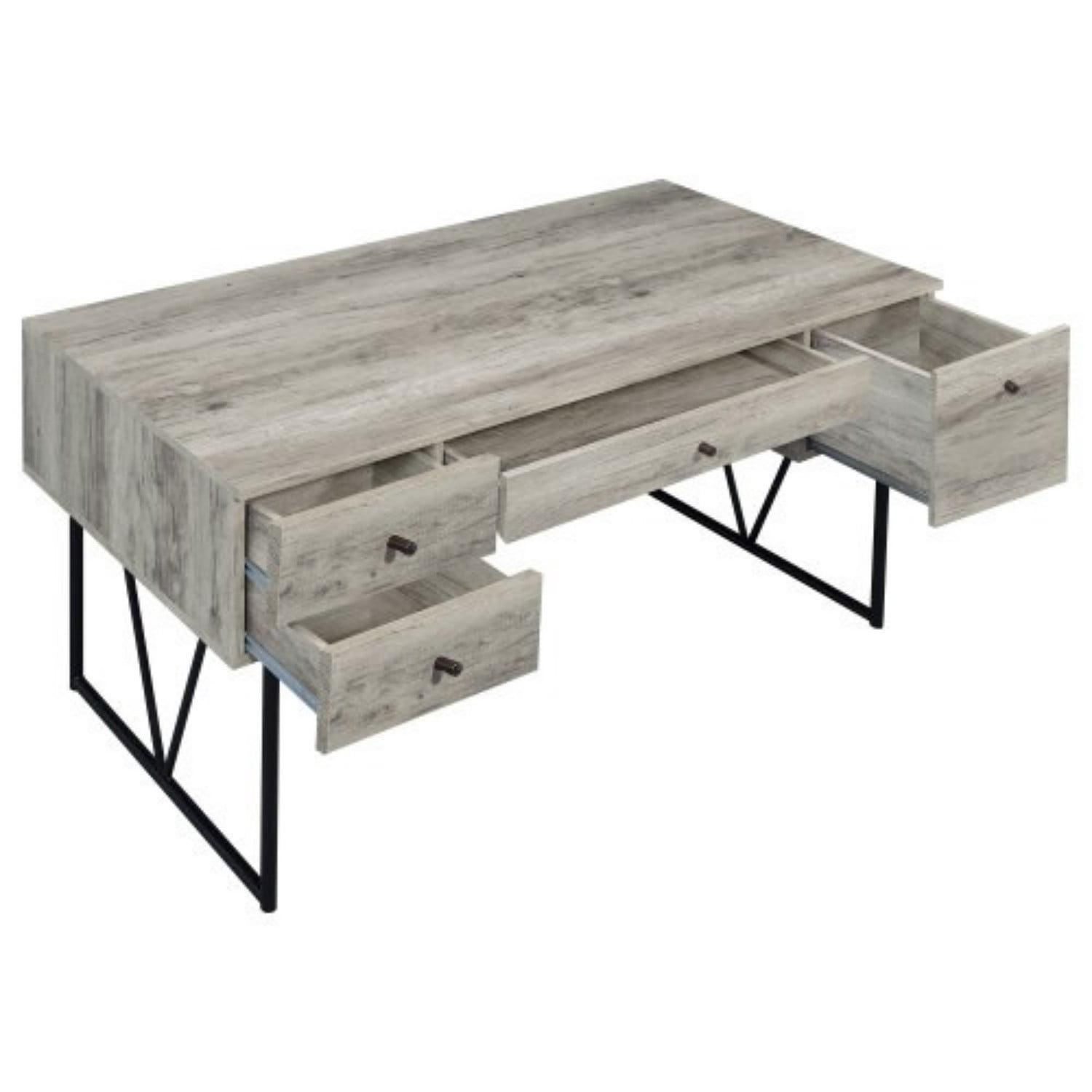 Rustic Industrial Writing Desk with 4 Drawers, 63 Inch Home Office Computer Desk with Metal Legs for Study Bedroom Workspace, Driftwood
