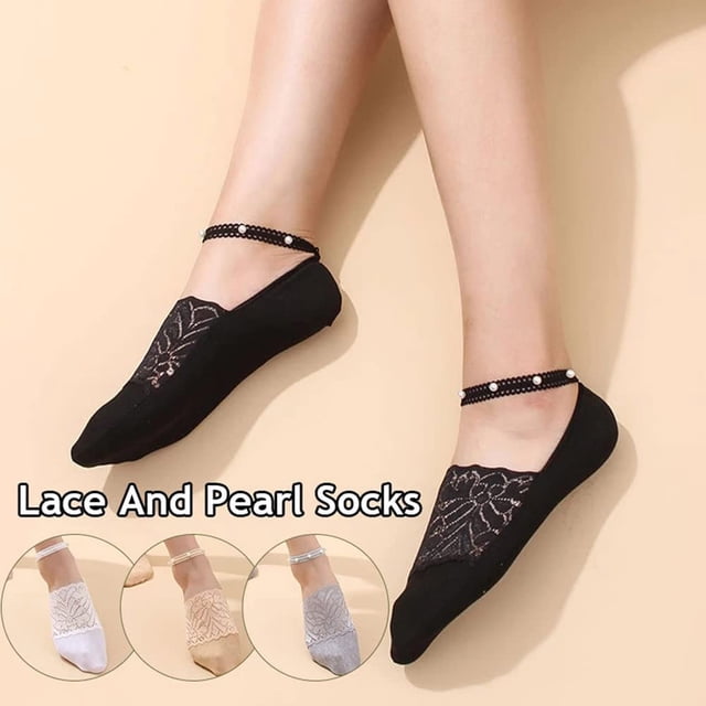 1/4 Par De Calcetines Finos De Encaje De Perlas, Calcetines De Encaje Con Cuentas Para Mujer, Calcetines Tobilleros, Bonitos Calcetines Transparentes De Malla Con Forro De Encaje, ANGGREK Otros