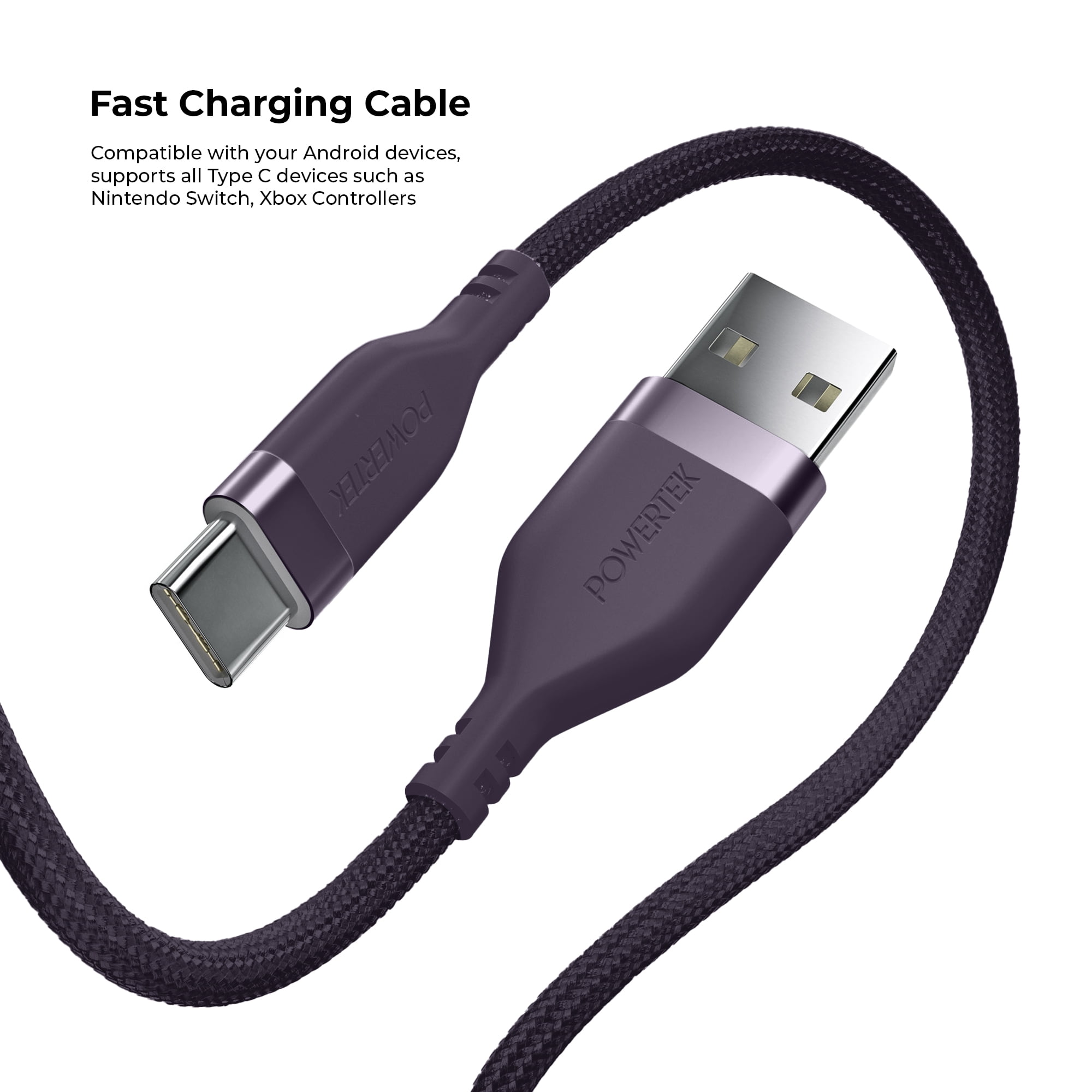 Liquipel Powertek Premium Braided USB-A to USB-C Cable - Purple