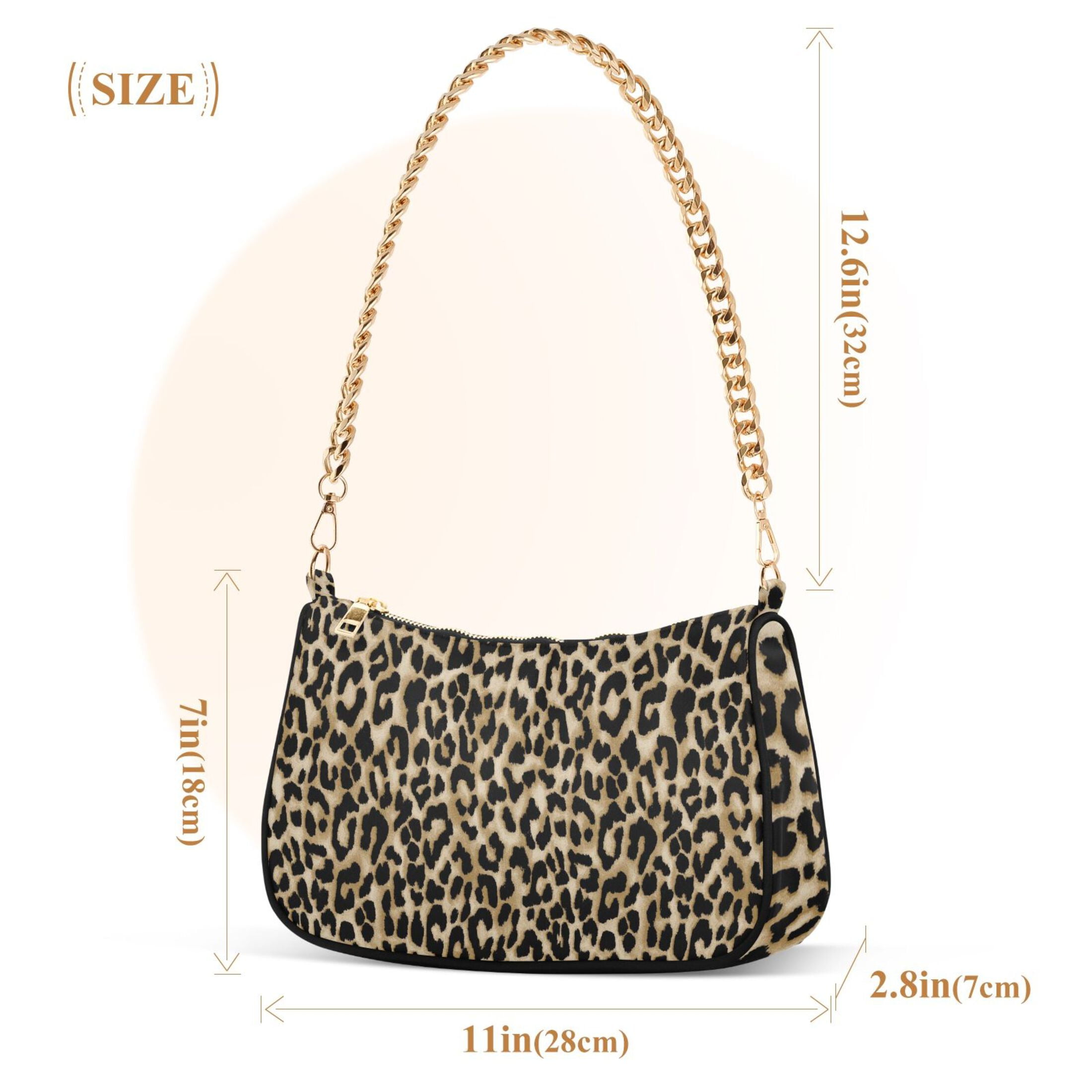 Leopard Animal Cheetah Womens Chain Shoulder Bag Tote Handbag Clutch Hobo Purse with Zipper for Travel Casual