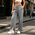 thumbnail image 2 of Womens Straight Leg Sweatpants, High Waisted Solid Pants with Side Pockets, Loose Fit, Travel & Street Wear | VerBelle,Gray L, 2 of 9